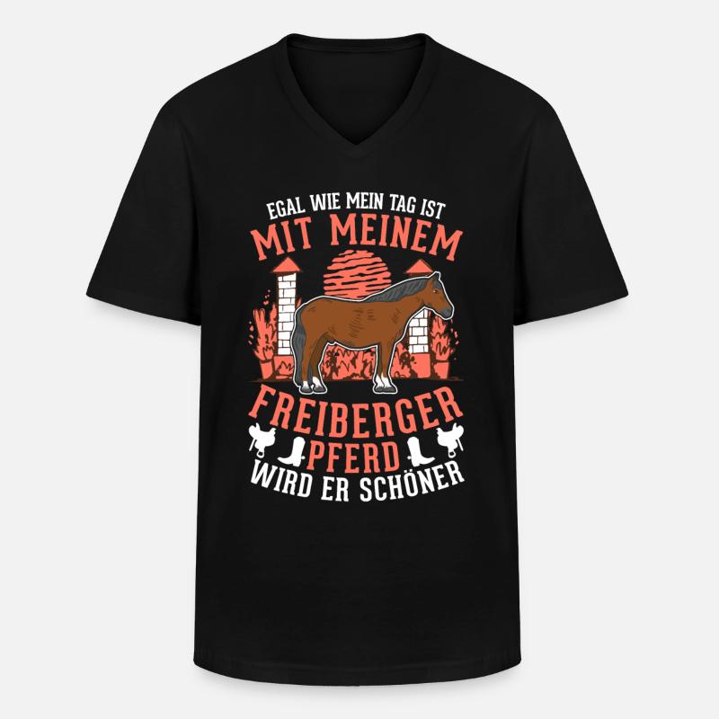 Freiberger Pferd - Männer-T-Shirt mit V-Ausschnitt - Schwarz