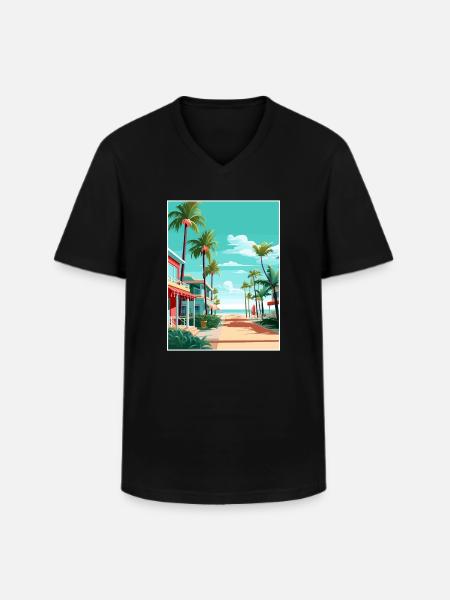 South Beach Texas Vintage Travel Poster Souvenir - Men's V-Neck T-Shirt - black