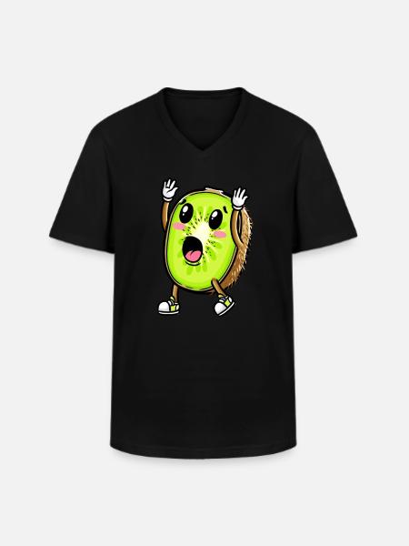 Kiwi Fruit Kawaii Emoticon - Men's V-Neck T-Shirt - black