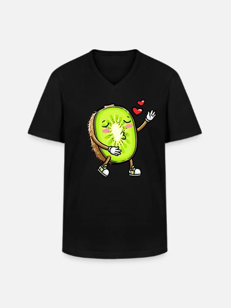 Kiwi fruit Kawaii émoticône - T-shirt col V Homme - noir