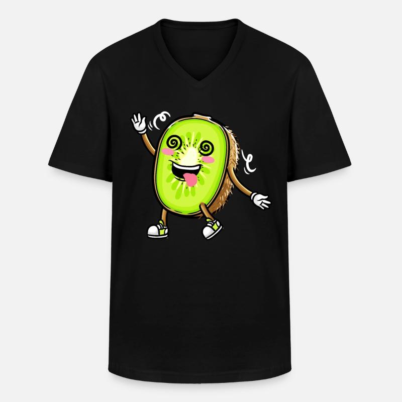 Kiwi Fruit Kawaii Emoticon - Männer-T-Shirt mit V-Ausschnitt - Schwarz