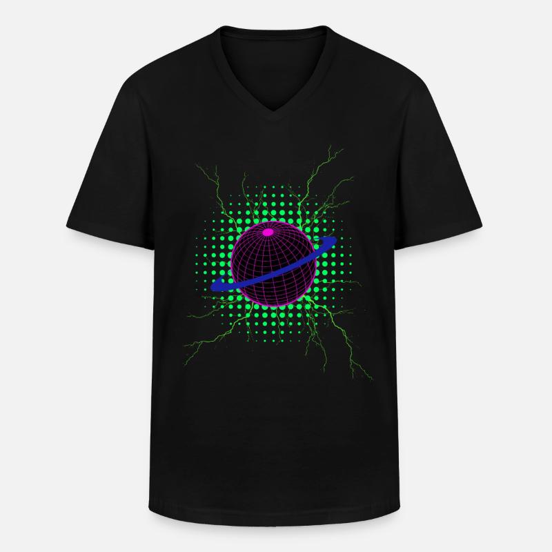 Techno Planet - Männer-T-Shirt mit V-Ausschnitt - Schwarz