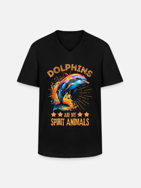 Bunter Delfin Farbkleckse Farbspritzer - Männer-T-Shirt mit V-Ausschnitt - Schwarz