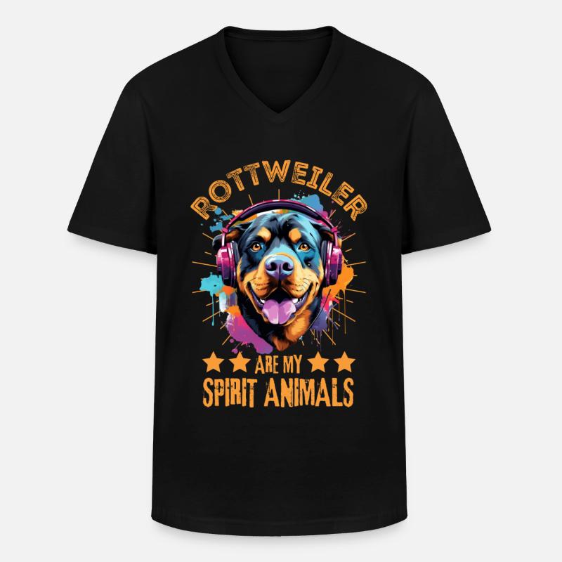 Bunter Rottweiler mit Kopfhörer - Männer-T-Shirt mit V-Ausschnitt - Schwarz