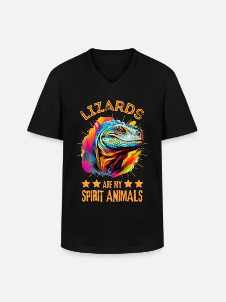 Bunter Komodowaran Farbkleckse Farbspritzer - Männer-T-Shirt mit V-Ausschnitt - Schwarz