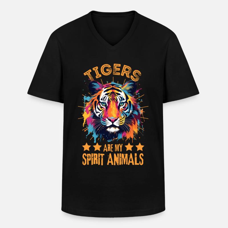 Bunter Tiger Farbkleckse Farbspritzer - Männer-T-Shirt mit V-Ausschnitt - Schwarz