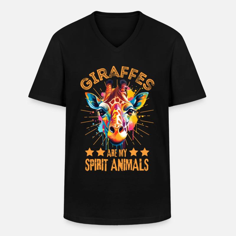 Bunte Giraffe Farbkleckse Farbspritzer - Männer-T-Shirt mit V-Ausschnitt - Schwarz