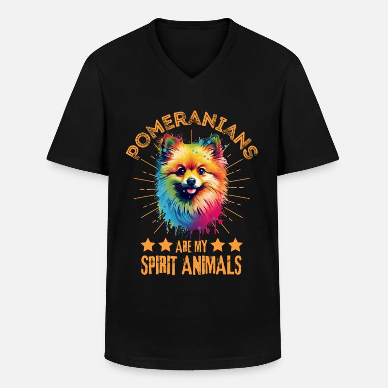 Bunter Zwergspitz Farbkleckse Farbspritzer - Männer-T-Shirt mit V-Ausschnitt - Schwarz