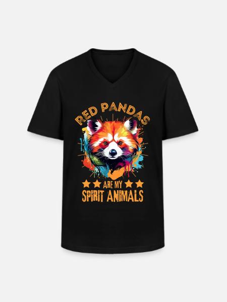 Red Panda Farbkleckse Farbspritzer - Männer-T-Shirt mit V-Ausschnitt - Schwarz