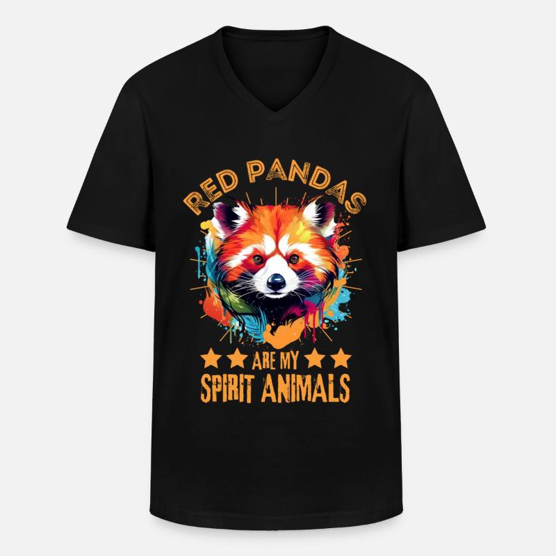 Red Panda Farbkleckse Farbspritzer - Männer-T-Shirt mit V-Ausschnitt - Schwarz