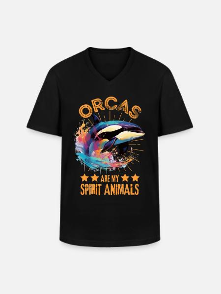 Bunter Schwertwal Orca - Männer-T-Shirt mit V-Ausschnitt - Schwarz