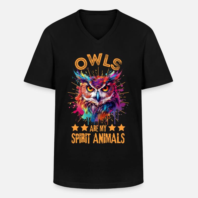 Bunte Eule - Männer-T-Shirt mit V-Ausschnitt - Schwarz