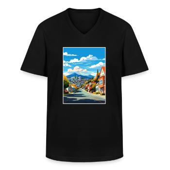 Wellington Nouvelle-Zélande Vintage voyage affiche WPA - T-shirt col V Homme - noir - Devant - AI Model Male 178 dark (178cm)