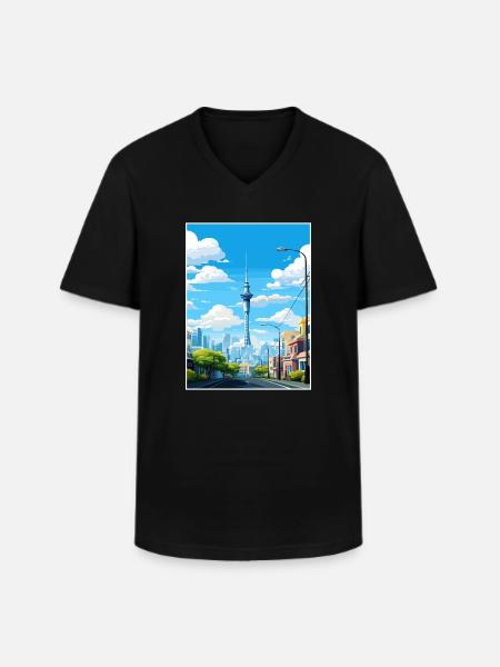 Auckland New Zealand Nz Vintage Travel Poster WPA - Men's V-Neck T-Shirt - black