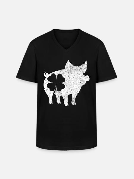 Cochon trèfle - T-shirt col V Homme - noir