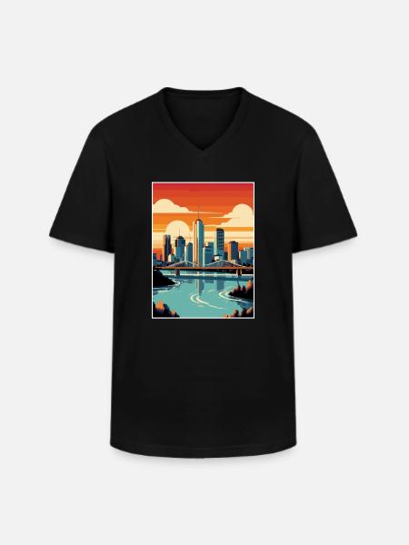 Brisbane Australien Vintage Travel Plakat Souvenir - Klassisk herre T-shirt med V-udskæring - sort