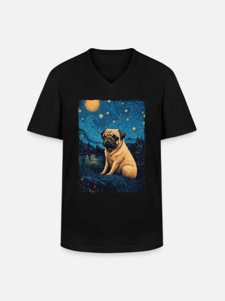Pug Starry Night - Men's V-Neck T-Shirt - black