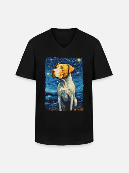 Pitbull Dog Starry Night - Men's V-Neck T-Shirt - black