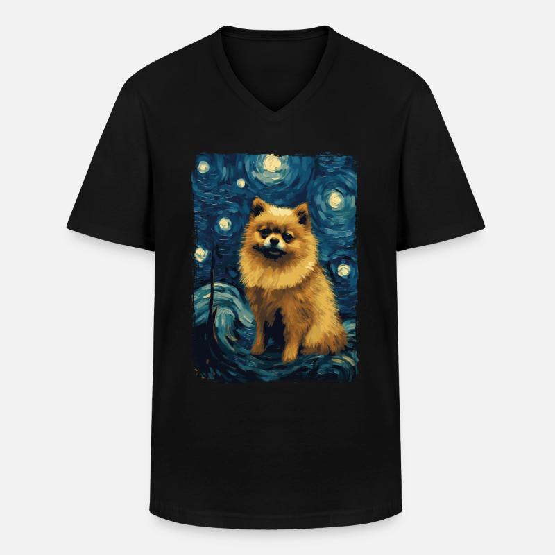 Zwergspitz Starry Night - Männer-T-Shirt mit V-Ausschnitt - Schwarz