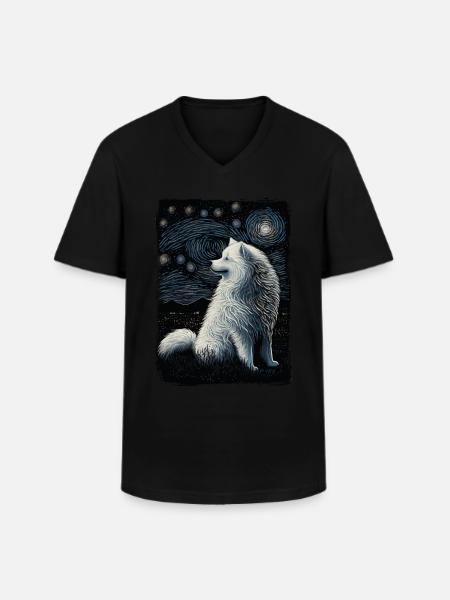 Samoyed Starry Night - Männer-T-Shirt mit V-Ausschnitt - Schwarz