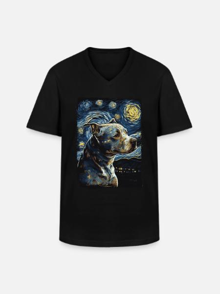 Pitbull Dog Starry Night - Men's V-Neck T-Shirt - black