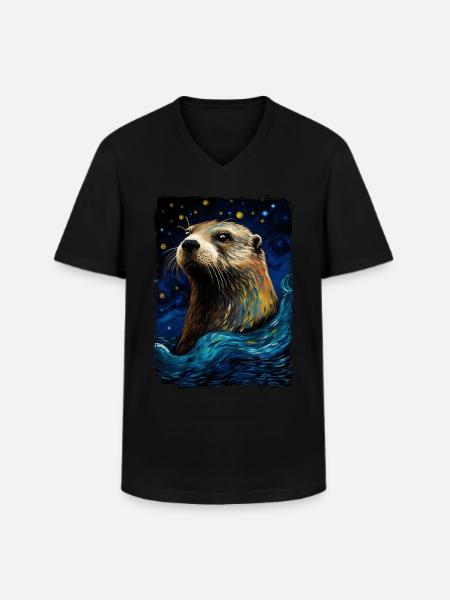 Otter Starry Night - Männer-T-Shirt mit V-Ausschnitt - Schwarz