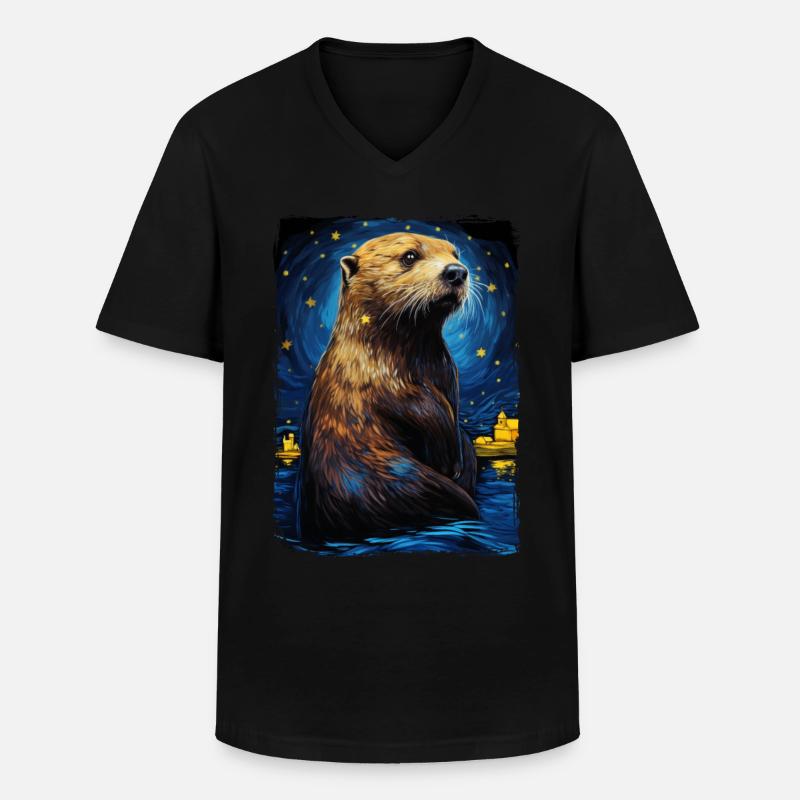 Otter Starry Night - Männer-T-Shirt mit V-Ausschnitt - Schwarz