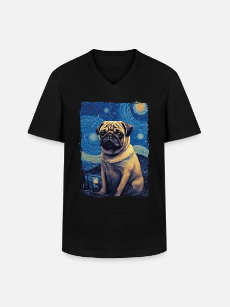 Pug Starry Night - Men's V-Neck T-Shirt - black