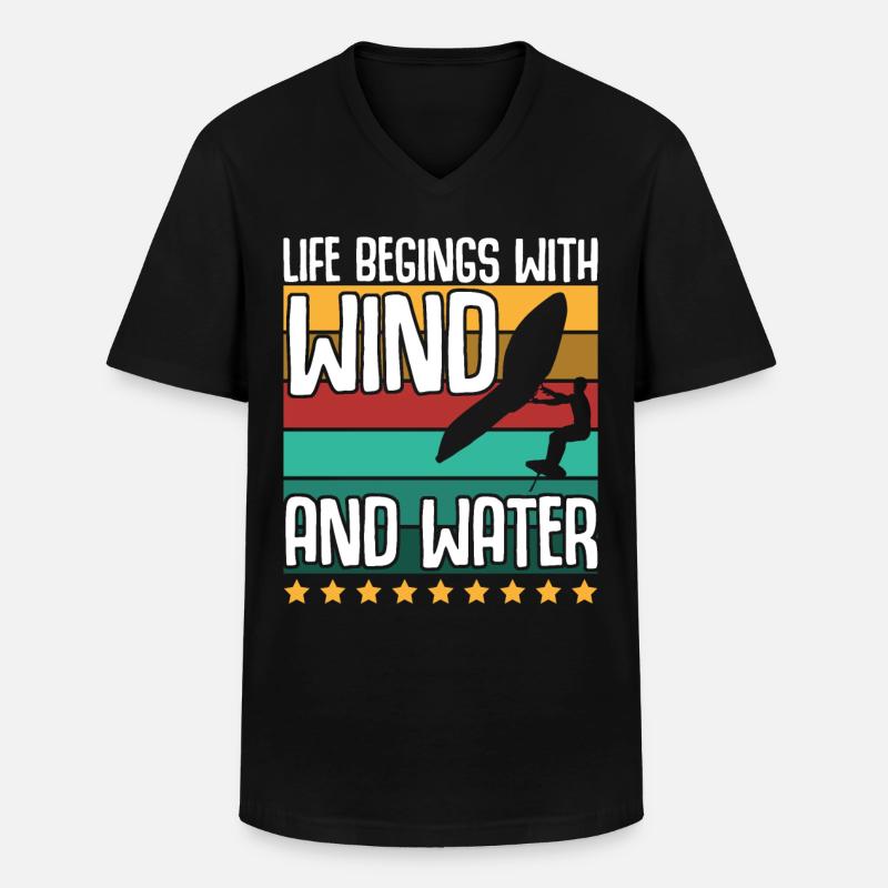 Wing Foiling Winging Foilboard - Men's V-Neck T-Shirt - black