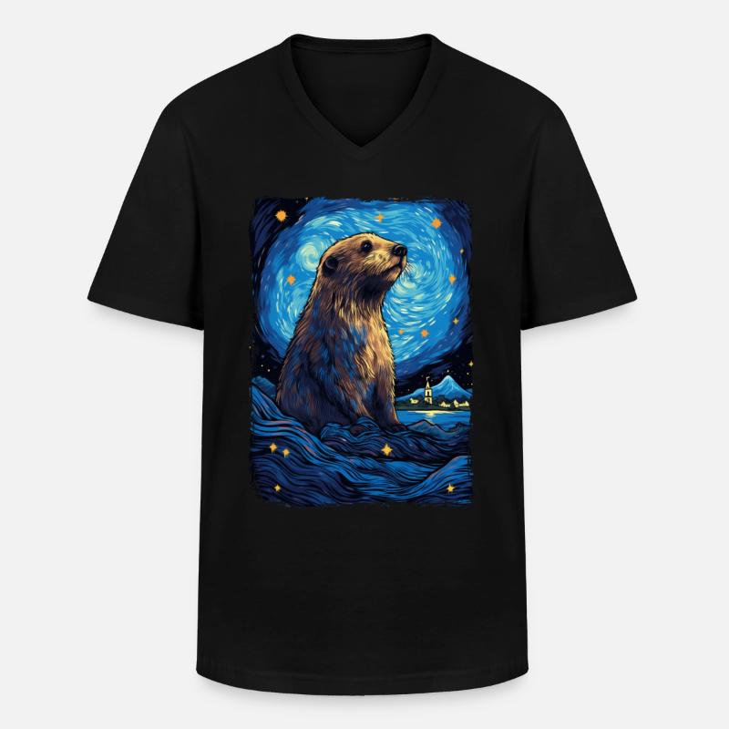 Otter Starry Night - Männer-T-Shirt mit V-Ausschnitt - Schwarz