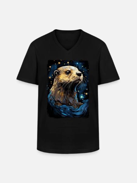 Otter Starry Night - Männer-T-Shirt mit V-Ausschnitt - Schwarz