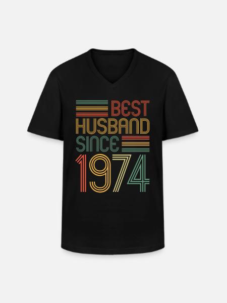 Best husband since 1974 50th wedding anniversary - Men's V-Neck T-Shirt - black