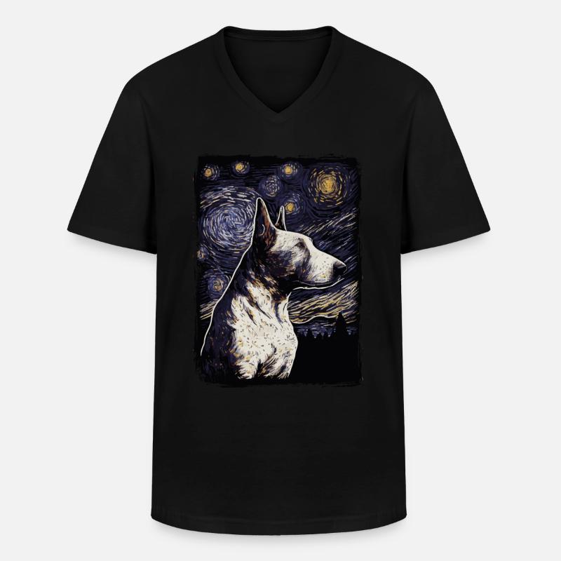 Bullterrier Starry Night - Männer-T-Shirt mit V-Ausschnitt - Schwarz
