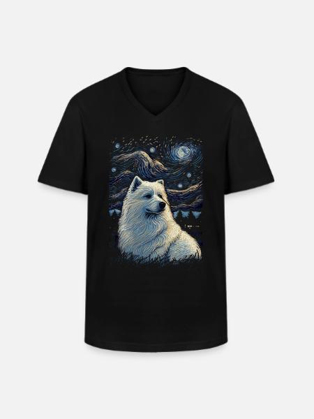 Samoyed Starry Night - Men's V-Neck T-Shirt - black