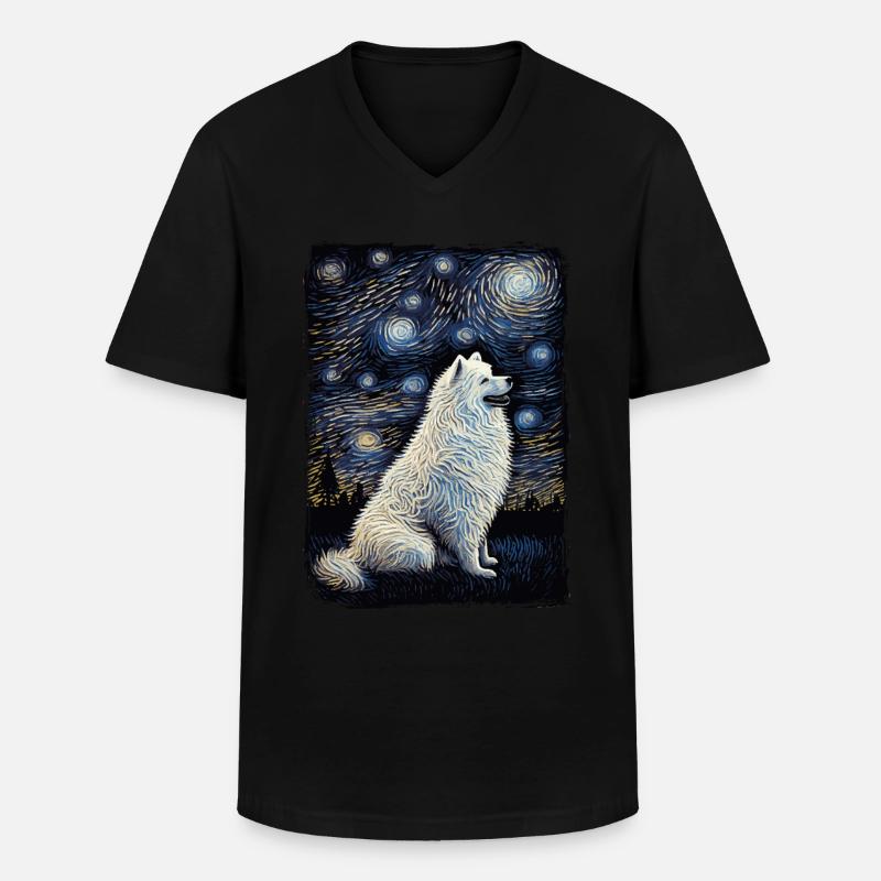 Samoyed Starry Night - Männer-T-Shirt mit V-Ausschnitt - Schwarz