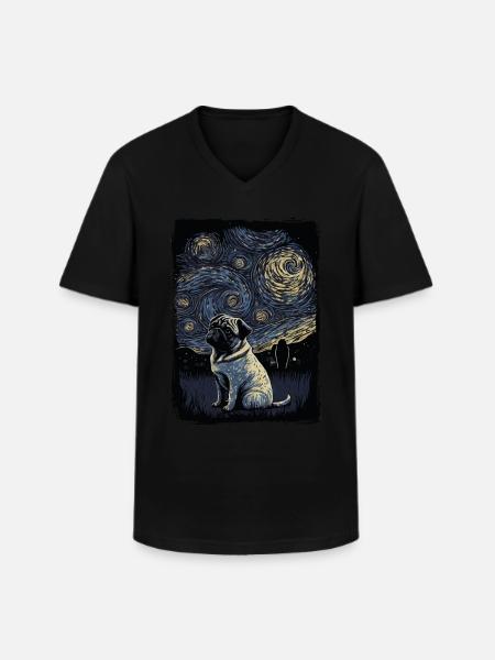 Pug Starry Night - Men's V-Neck T-Shirt - black