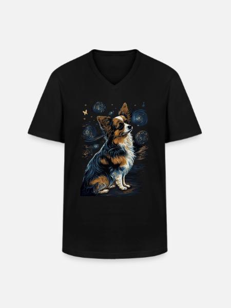 Papillon Dog Starry Night - Men's V-Neck T-Shirt - black