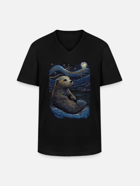 Otter Starry Night - Männer-T-Shirt mit V-Ausschnitt - Schwarz