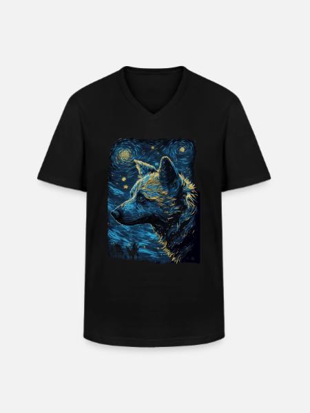 Hyäne Starry Night - Männer-T-Shirt mit V-Ausschnitt - Schwarz