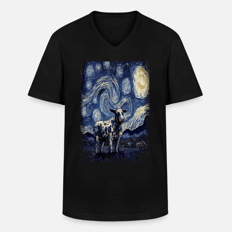 Kuh Starry Night - Männer-T-Shirt mit V-Ausschnitt - Schwarz