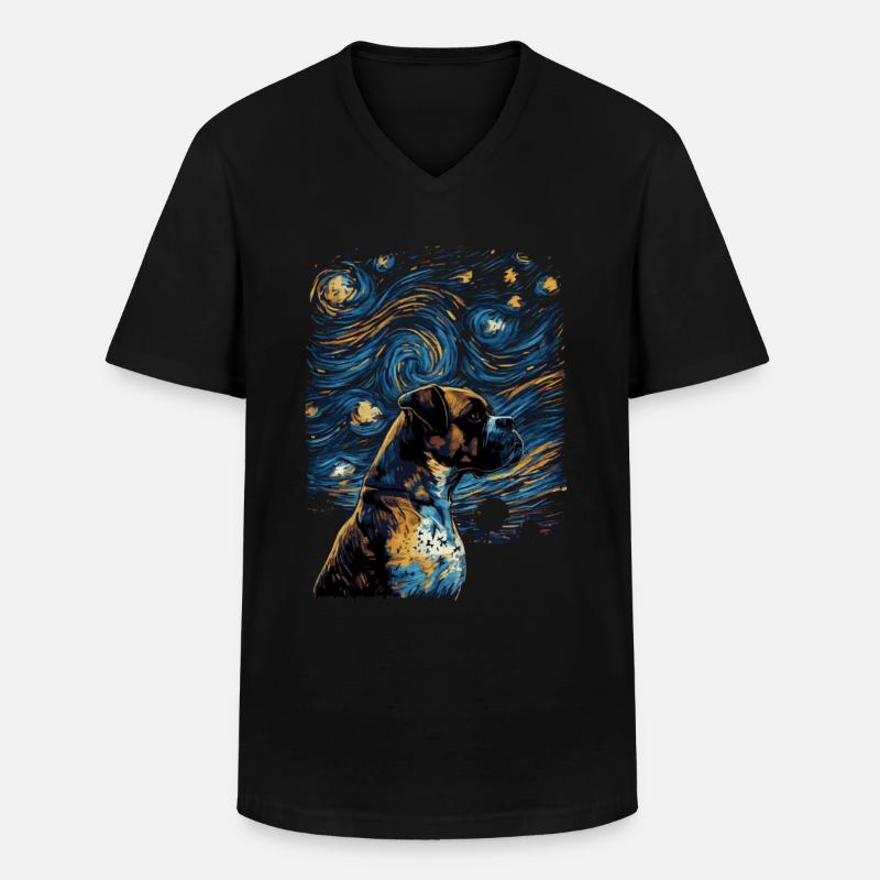 Boxerhund Starry Night - Männer-T-Shirt mit V-Ausschnitt - Schwarz