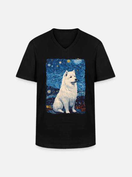Samoyed Starry Night - Men's V-Neck T-Shirt - black