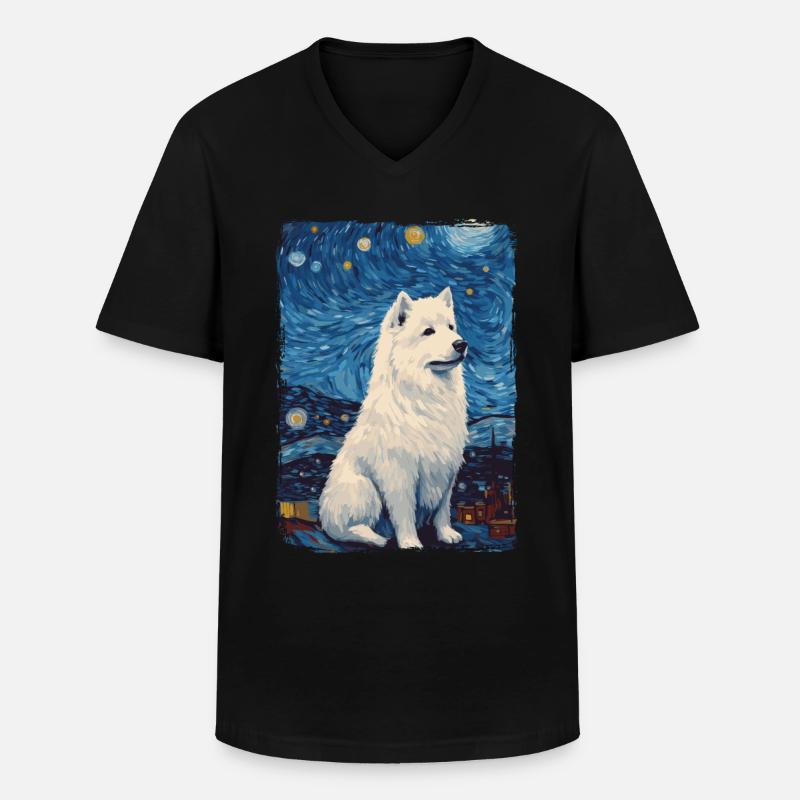 Samoyed Starry Night - Men's V-Neck T-Shirt - black