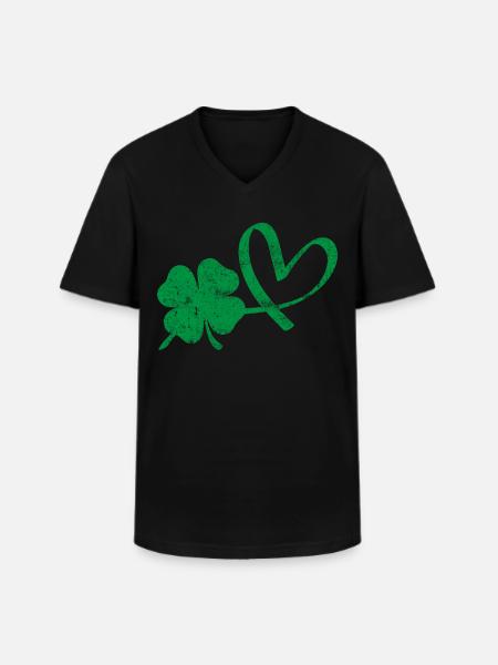 Irisches Kleeblatt Grünes Herz - Männer-T-Shirt mit V-Ausschnitt - Schwarz