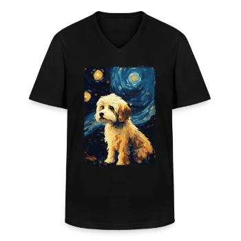 Havanese Starry Night - Men's V-Neck T-Shirt - black - Front - AI Model Male 178 dark (178cm)