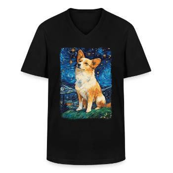 Corgi Starry Night - Men's V-Neck T-Shirt - black - Front - AI Model Male 178 dark (178cm)