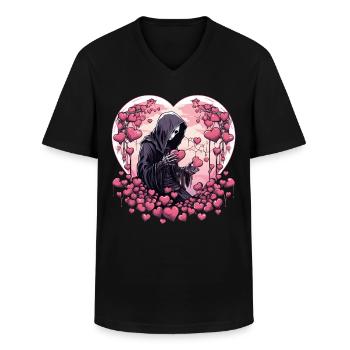 Grim Reaper Horror Valentines Kawaii Pastel Goth - Männer-T-Shirt mit V-Ausschnitt - Schwarz - Vorne - AI Model Male 178 dark (178cm)