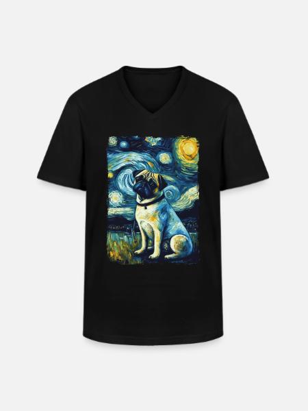 Pug Starry Night - Men's V-Neck T-Shirt - black