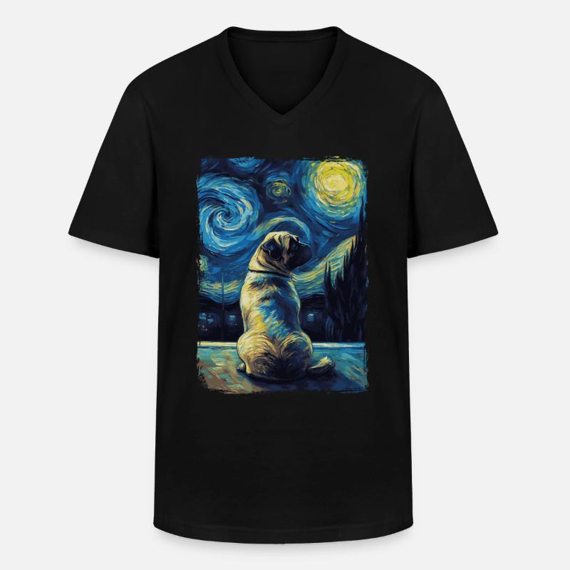 Mops Starry Night - Männer-T-Shirt mit V-Ausschnitt - Schwarz