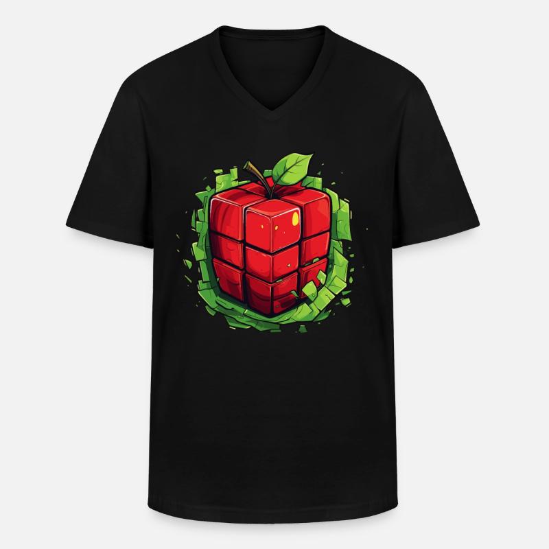 Würfel Apfel Cube Apple - Männer-T-Shirt mit V-Ausschnitt - Schwarz